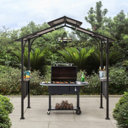 Tonnelle pour barbecue Aspe 244x152cm en acier thermolaqué noir - Sunjoy