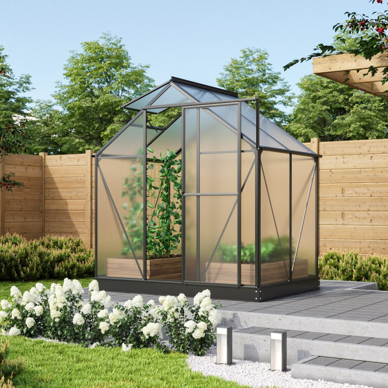 Serre Triton 2,5m² en aluminium noir et panneaux de polycarbonate 6mm - Vitavia