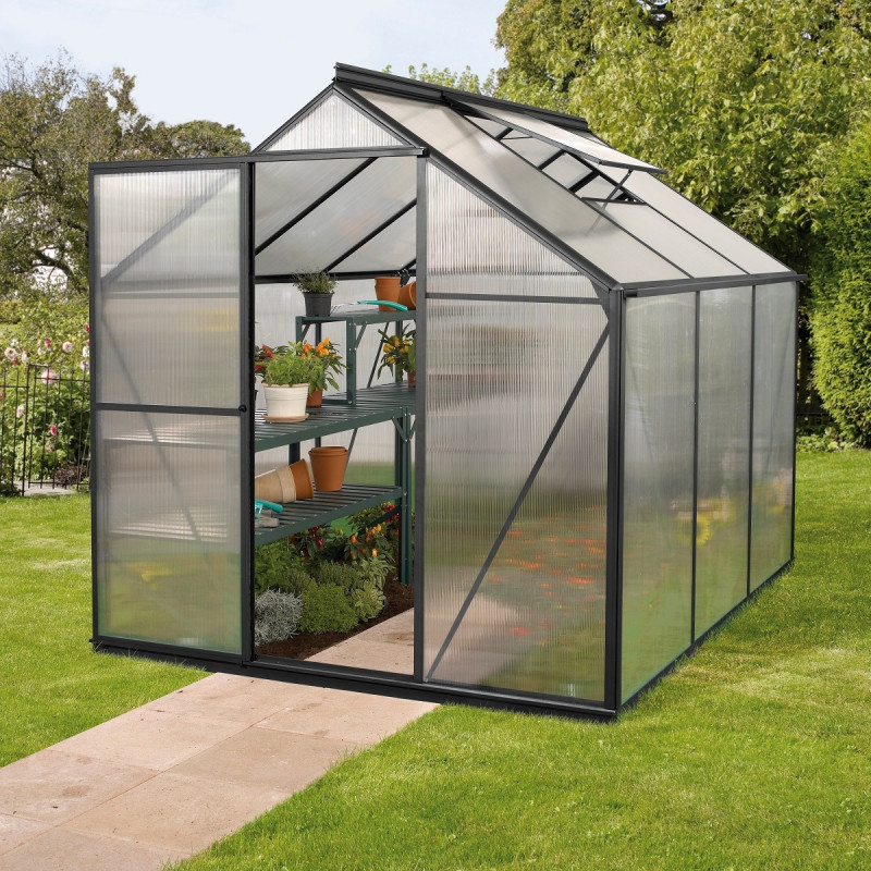 Serre Triton 3,8m² en aluminium noir et panneaux de polycarbonate 6mm - Vitavia