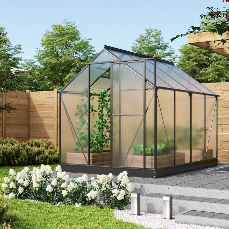 Serre Triton 5m² en aluminium noir et panneaux de polycarbonate 6mm - Vitavia