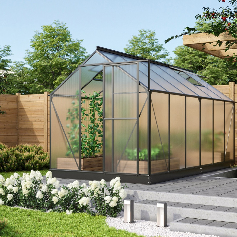 Serre Triton 7,5m² en aluminium noir et panneaux de polycarbonate 6mm - Vitavia