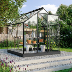 Serre Triton 3,8m² en aluminium noir et panneaux de verre de sécurité de 3mm - Vitavia