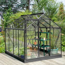 Serre Triton 5m² en aluminium noir et panneaux de verre de sécurité de 3mm - Vitavia