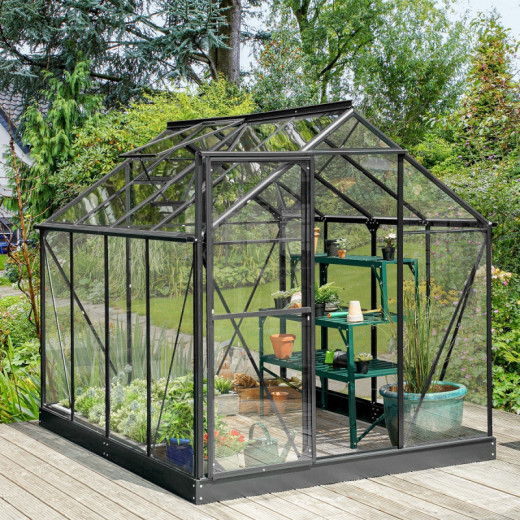 Serre Triton 5m² en aluminium noir et panneaux de verre de sécurité de 3mm - Vitavia