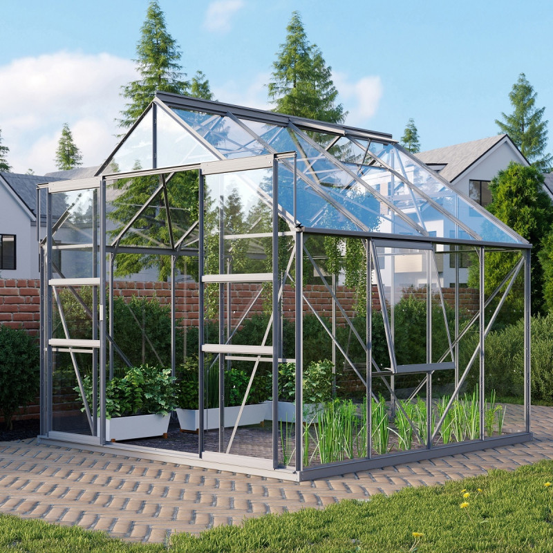 Serre de jardin Meridian2 6,7m² en aluminium anodisé et panneaux de verre de sécurité de 3mm - Vitavia