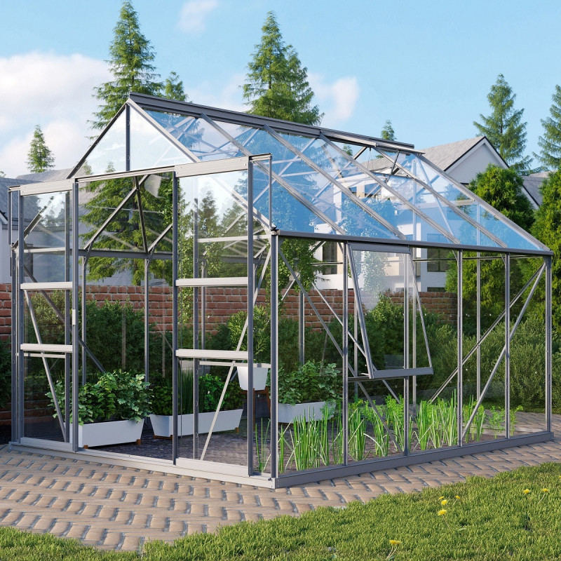 Serre de jardin Meridian2 8,3m² en aluminium anodisé et panneaux de verre de sécurité de 3mm – Vitavia