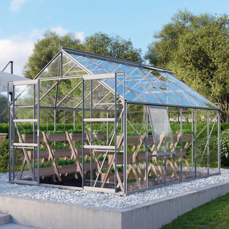 Serre de jardin Meridian2 9,9m² en aluminium anodisé et panneaux de verre de sécurité de 3mm – Vitavia