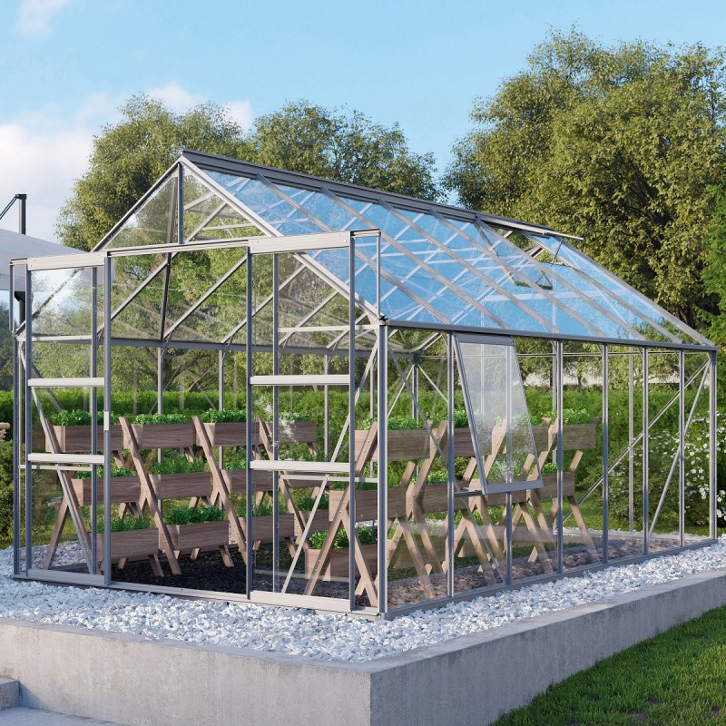 Serre de jardin Meridian2 11,5m² en aluminium anodisé et panneaux de verre de sécurité de 3mm – Vitavia