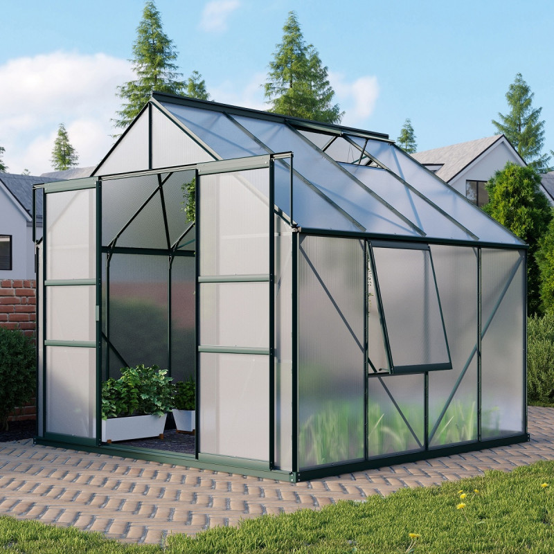 Serre de jardin Meridian2 6,7m² en aluminium émeraude et polycarbonate 4mm – Vitavia