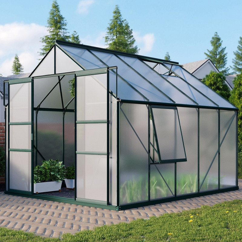 Serre de jardin Meridian2 8,3m² en aluminium émeraude et polycarbonate 4mm – Vitavia