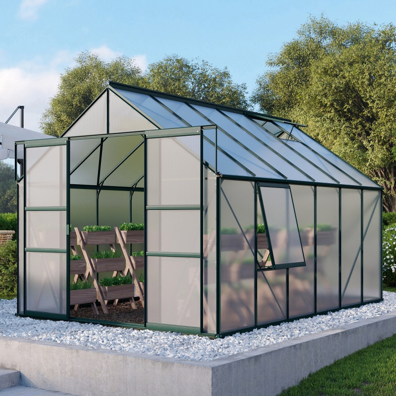 Serre de jardin Meridian2 9,9m² en aluminium émeraude et polycarbonate 6mm – Vitavia