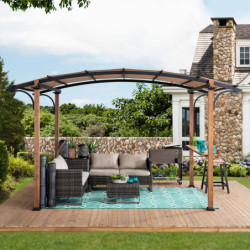 Pergola Skuta 406x259cm en acier thermolaqué aspect bois et polyester - Sunjoy