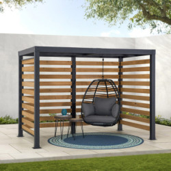 Pergola Marao 313x191cm en bois massif et acier thermolaqué noir - Sunjoy	