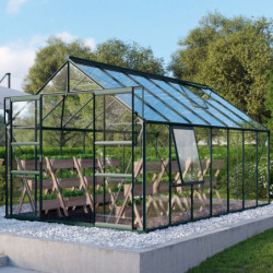 Serre de jardin Meridian2 11,5m² en aluminium émeraude et panneaux de verre de sécurité de 3mm – Vitavia