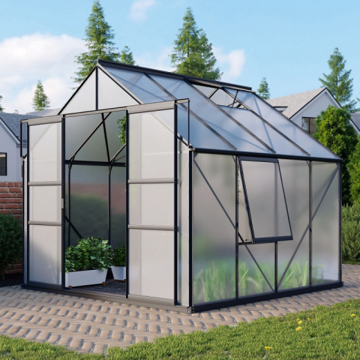 Serre de jardin Meridian2 6,7m² en aluminium noir et polycarbonate 6mm – Vitavia