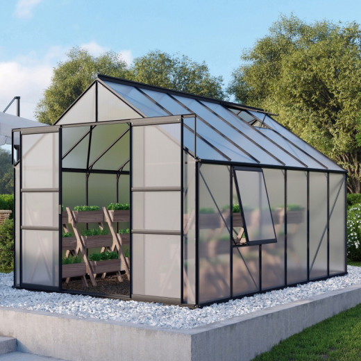 Serre de jardin Meridian2 9,9m² en aluminium noir et polycarbonate 6mm – Vitavia