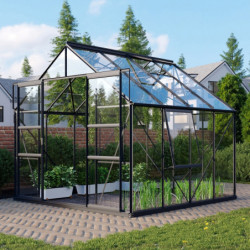 Serre de jardin Meridian2 6,7m² en aluminium noir et panneaux de verre de sécurité de 3mm – Vitavia