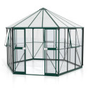 Serre de jardin hexagonale Galaxis 9m² en aluminium émeraude et vitrage combiné - Vitavia