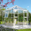 Serre de jardin hexagonale Galaxis 9m² en aluminium blanc et vitrage combiné - Vitavia