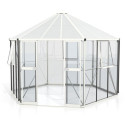 Serre de jardin hexagonale Galaxis 9m² en aluminium blanc et vitrage combiné - Vitavia