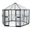 Serre de jardin hexagonale Galaxis 9m² en aluminium noir et vitrage combiné - Vitavia