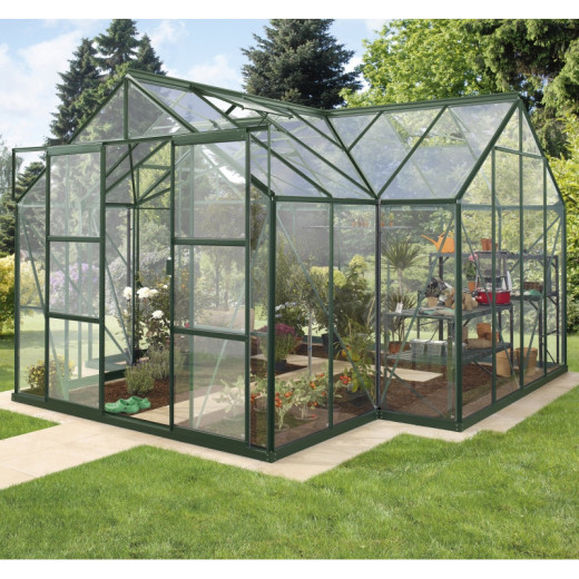 Serre de jardin orangerie Sirius 13m² en aluminium émeraude et vitrage en verre - Vitavia
