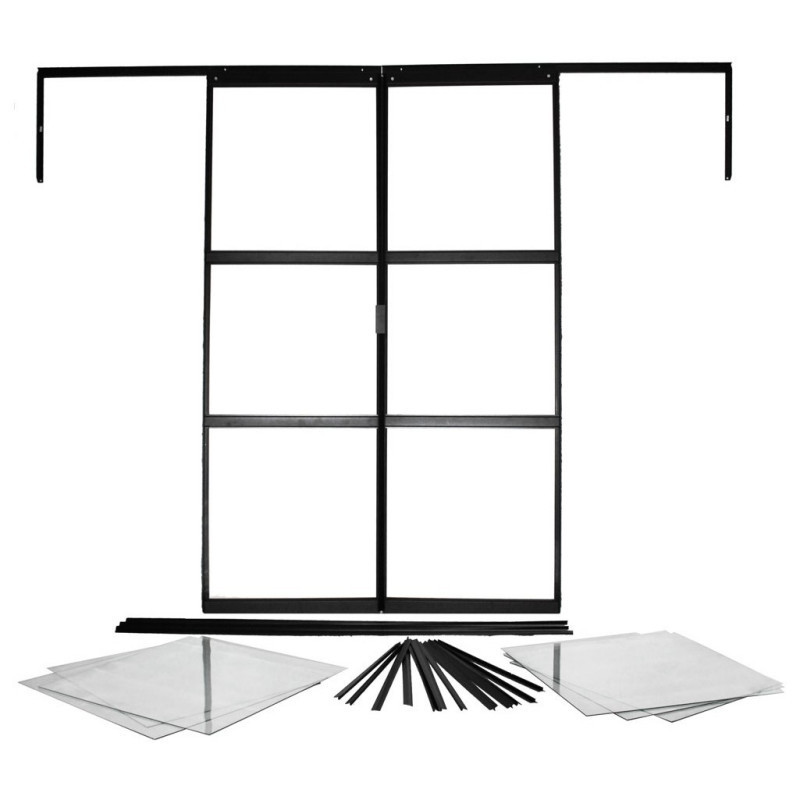 Double porte coulissante supplémentaire en alu noir pour les serres de jardin Sirius - Vitavia