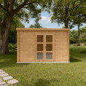 Abri de jardin toit plat 12m² PENTY - madriers 28mm traité - Gardy Shelter
