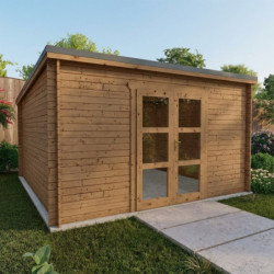 Abri de jardin toit plat 16m² PENTY - madriers 28mm traité - tuiles métalliques - Gardy Shelter