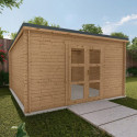 Abri de jardin toit plat 16m² PENTY - madriers 28mm traité - tuiles métalliques - Gardy Shelter