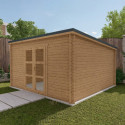 Abri de jardin toit plat 16m² PENTY - madriers 28mm traité - tuiles métalliques - Gardy Shelter