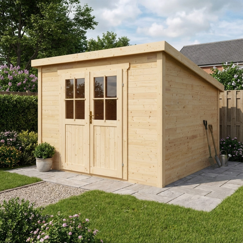 Abri de jardin toit plat 9m² SICBA - madriers 20mm brut - Gardy Shelter