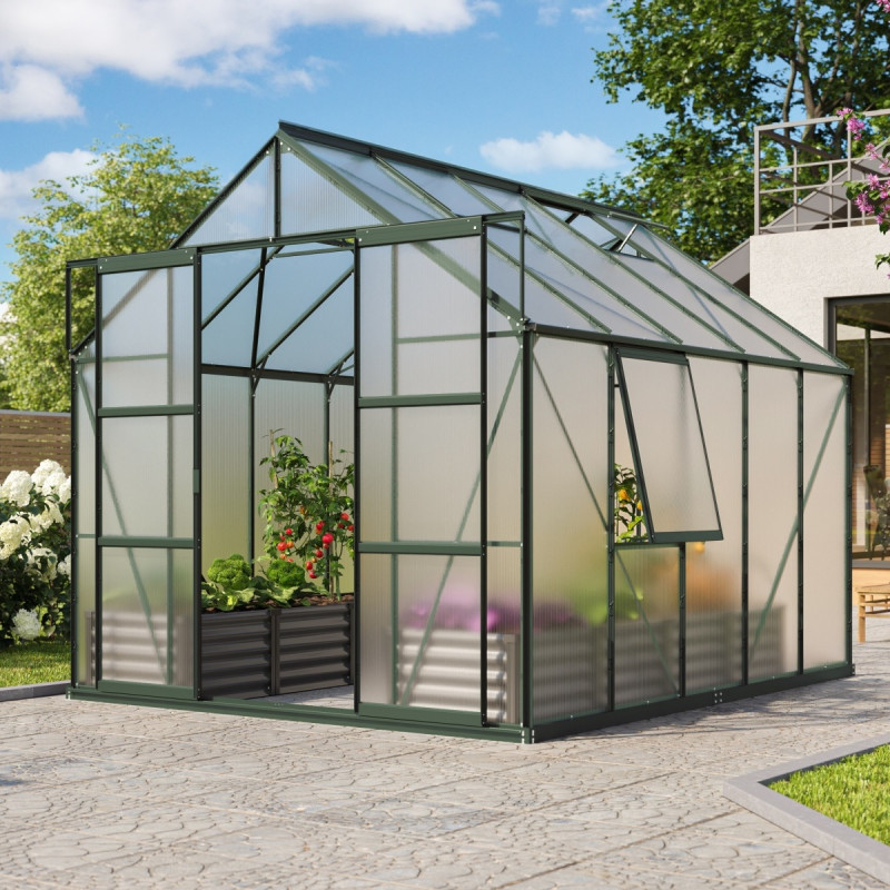 Serre de jardin Jupiter 8,3m² en alu émeraude et polycarbonate 4mm - Vitavia