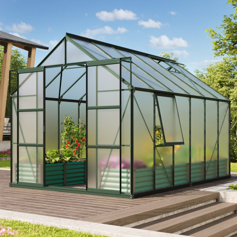 Serre de jardin Jupiter 9,9m² en alu émeraude et polycarbonate 4mm - Vitavia