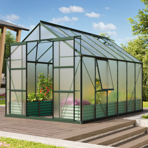 Serre de jardin Jupiter 9,9m² en alu émeraude et polycarbonate 6mm - Vitavia