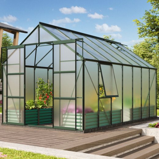 Serre de jardin Jupiter 11,5m² en alu émeraude et polycarbonate 6mm - Vitavia