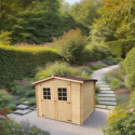 Abri 6,16m² en bois massif 28mm avec toiture en plaques ondulées HABRITA