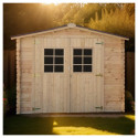 Abri 6,16m² en bois massif 28mm avec toiture en plaques ondulées HABRITA