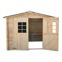 Abri 6,16m² en bois massif 28mm avec toiture en plaques ondulées HABRITA