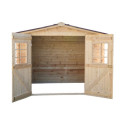 Abri 6,16m² en bois massif 28mm avec toiture en plaques ondulées HABRITA