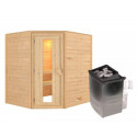 Sauna traditionnel d’angle Mia Plug &Play - 4 places - poêle 9KW ctrl intégré - sans couronne - porte éco d'énergie Woodfeeling