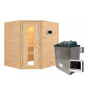 Sauna traditionnel d’angle Mia Plug &Play - 4 places - poêle 9KW ctrl externe - sans couronne - porte éco d'énergie Woodfeeling