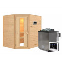 Sauna traditionnel d’angle Mia Plug &Play - 4 places - poêle Easy Bio 9000W - sans couronne - porte éco d'énergie Woodfeeling