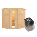 Sauna traditionnel d’angle Mia Plug &Play - 4 places - poêle 9KW ctrl intégré - couronne - porte éco d'énergie Woodfeeling