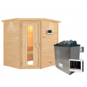 Sauna traditionnel d’angle Mia Plug &Play - 4 places - poêle 9KW ctrl externe - couronne - porte éco d'énergie Woodfeeling