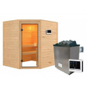 Sauna traditionnel d’angle Mia Plug &Play - 4 places - poêle 9KW ctrl externe sans couronne - porte classique Woodfeeling