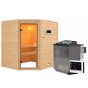 Sauna traditionnel d’angle Mia Plug &Play - poêle Easy Bio 9000W - sans couronne - porte classique Woodfeeling