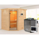 Sauna traditionnel d’angle Mia Plug &Play - 4 places 38mm - poêle Easy Bio 9000W - couronne - porte classique Woodfeeling