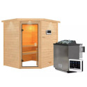 Sauna traditionnel d’angle Mia Plug &Play - 4 places 38mm - poêle Easy Bio 9000W - couronne - porte classique Woodfeeling