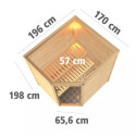 Sauna traditionnel d’angle Mia Plug &Play - 4 places 38mm - poêle 9KW ctrl intégré - sans couronne - porte moderne Woodfeeling